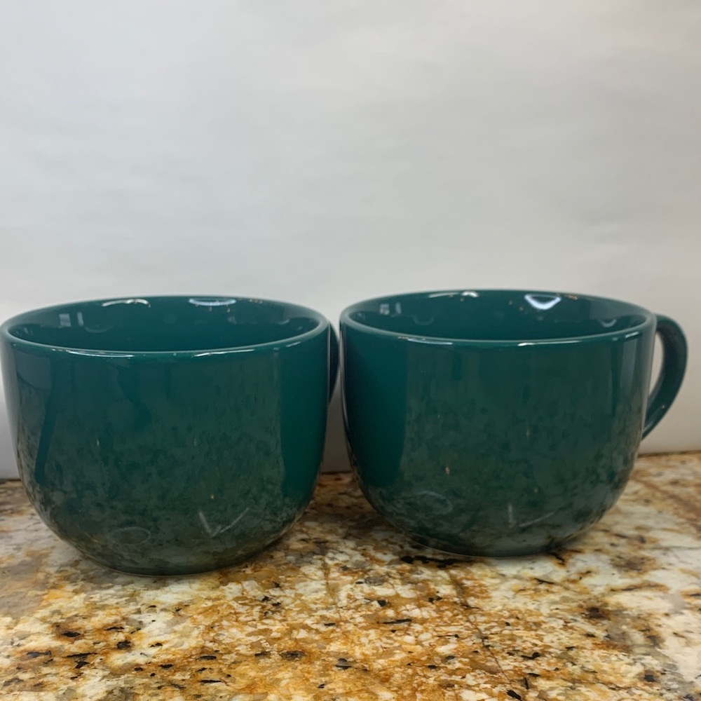 Two Elegant Teal Ceramic Mugs, Made in Japan.